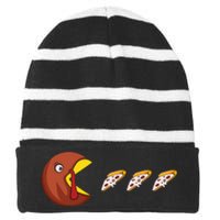 Turkey Eat Pizza Happy Thanksgiving Striped Beanie with Solid Band