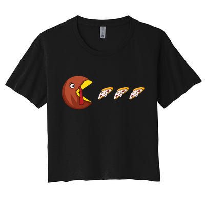 Turkey Eat Pizza Happy Thanksgiving Women's Crop Top Tee