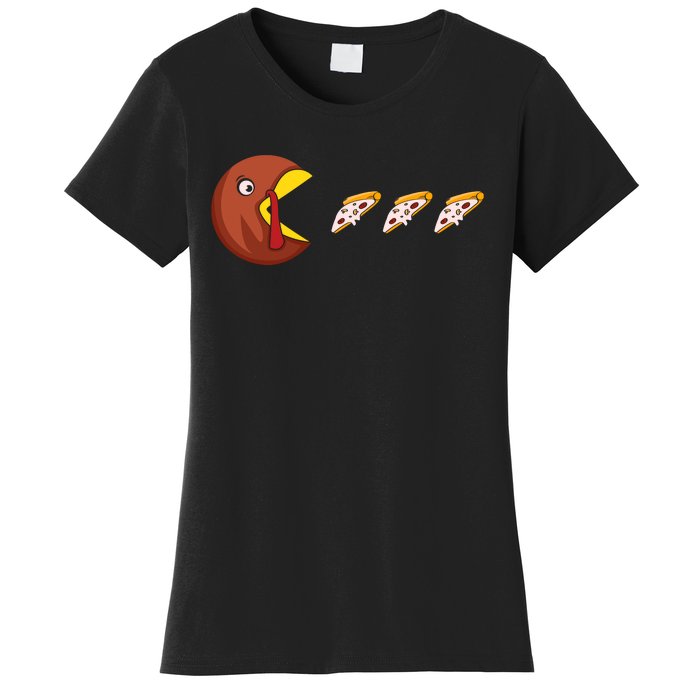 Turkey Eat Pizza Happy Thanksgiving Women's T-Shirt