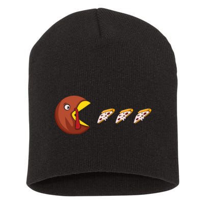 Turkey Eat Pizza Happy Thanksgiving Short Acrylic Beanie