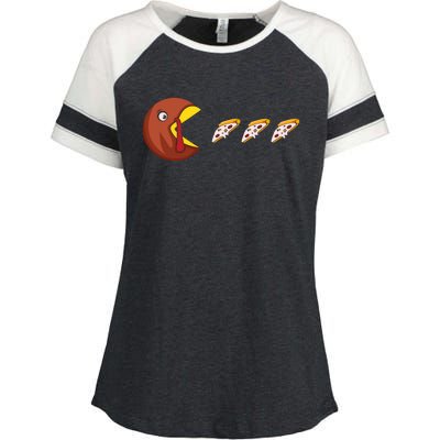 Turkey Eat Pizza Happy Thanksgiving Enza Ladies Jersey Colorblock Tee