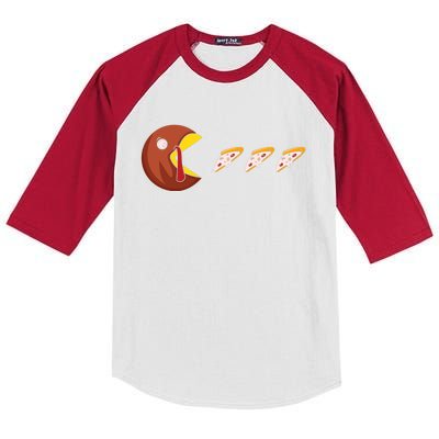 Turkey Eat Pizza Happy Thanksgiving Kids Colorblock Raglan Jersey