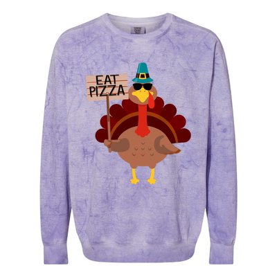 Turkey Eat Pizza Vegan Funny Thanksgiving Gifts Colorblast Crewneck Sweatshirt