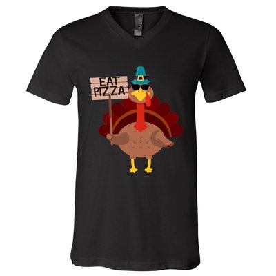 Turkey Eat Pizza Vegan Funny Thanksgiving Gifts V-Neck T-Shirt