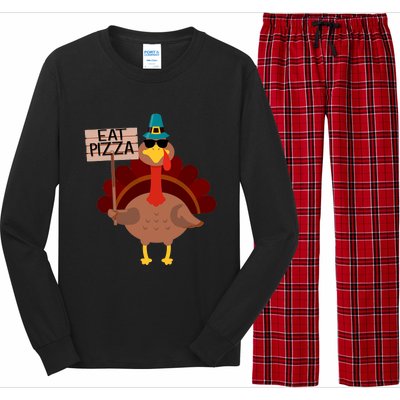 Turkey Eat Pizza Vegan Funny Thanksgiving Gifts Long Sleeve Pajama Set