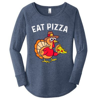 Turkey Eat Pizza Vegan Funny Thanksgiving Gifts Women's Perfect Tri Tunic Long Sleeve Shirt