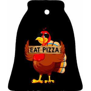 Turkey Eat Pizza Adult Vegan Funny Thanksgiving Gifts Ceramic Bell Ornament