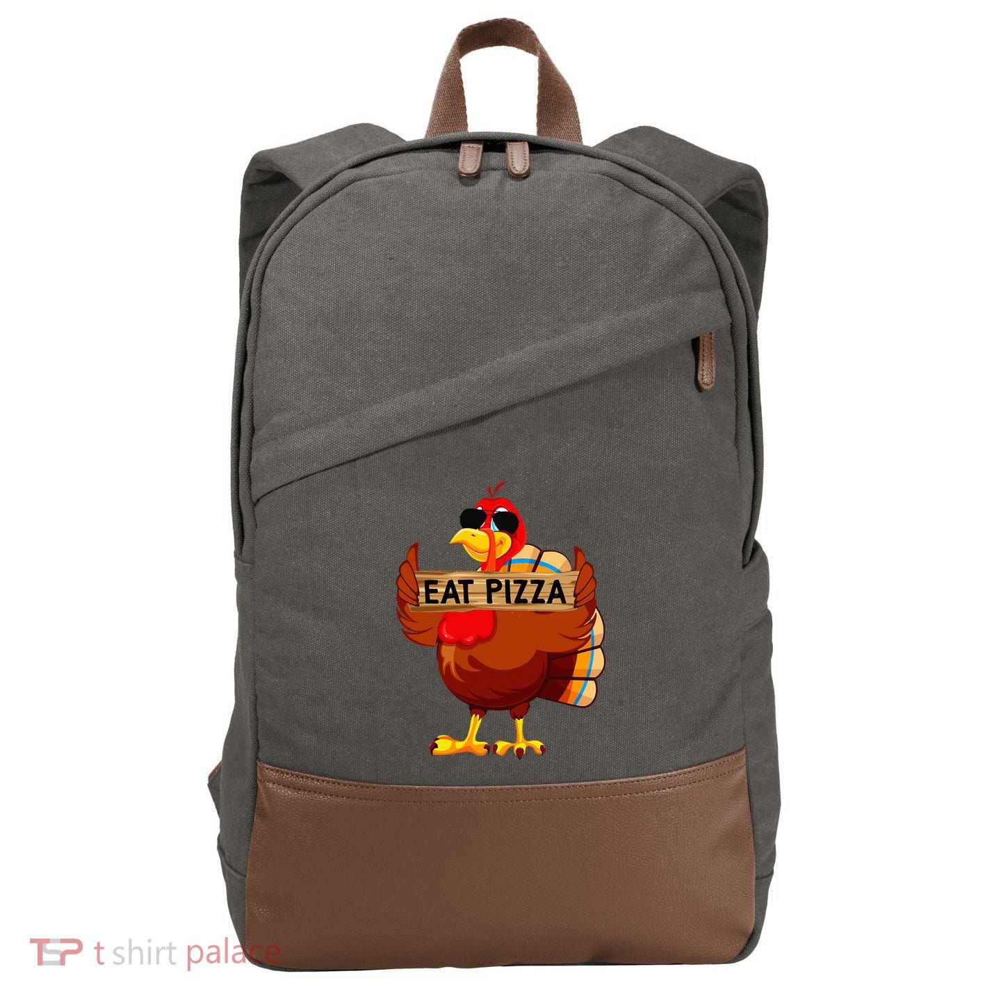 Turkey Eat Pizza Adult Vegan Funny Thanksgiving Gifts Cotton Canvas Backpack