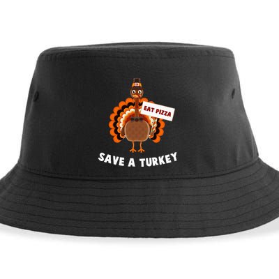 Turkey Eat Pizza Funny Thanksgiving Sustainable Bucket Hat
