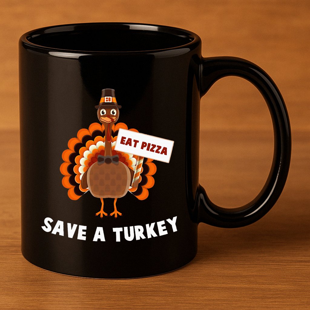 Turkey Eat Pizza Funny Thanksgiving 11oz C Handle Ceramic Mug