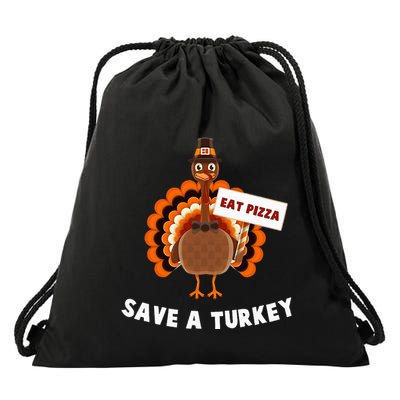 Turkey Eat Pizza Funny Thanksgiving Drawstring Bag