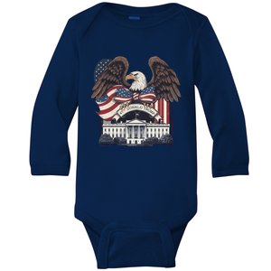 Trumpwon2024 Election President 47th American Flag Baby Long Sleeve Bodysuit