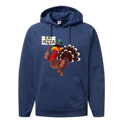 Turkey Eat Pizza Adult VeganShirts Funny Thanksgiving Gifts Performance Fleece Hoodie