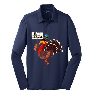 Turkey Eat Pizza Adult VeganShirts Funny Thanksgiving Gifts Silk Touch Performance Long Sleeve Polo