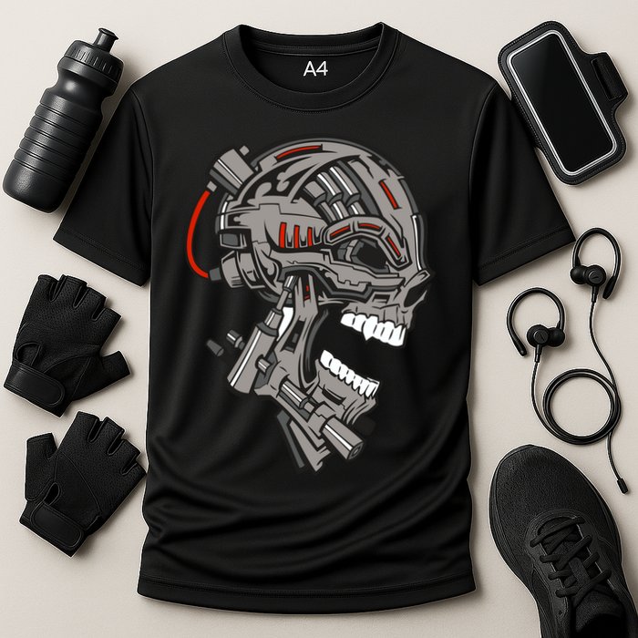 Terminator Skull Gun Head Performance Shirt