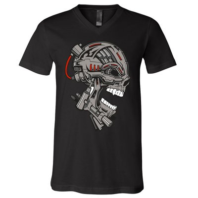 Terminator Skull Gun Head V-Neck T-Shirt