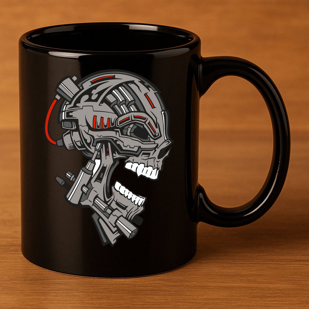 Terminator Skull Gun Head 11oz C Handle Ceramic Mug