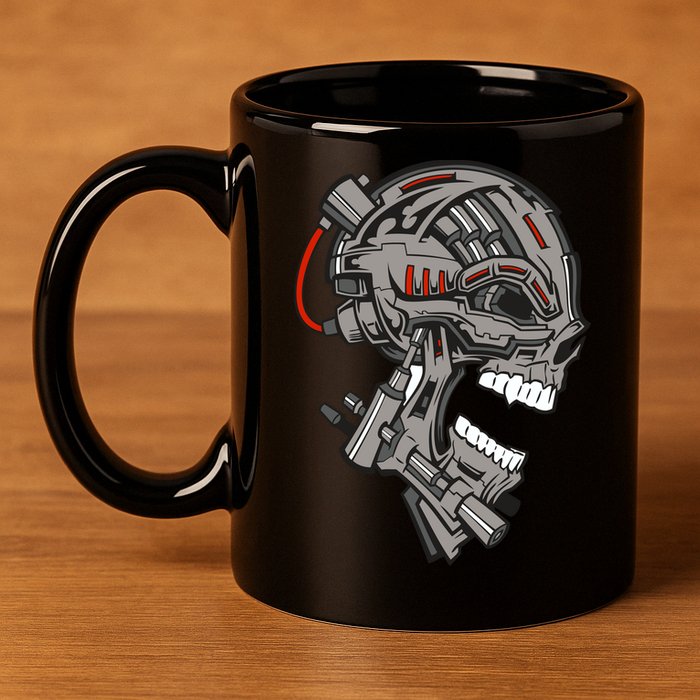 Terminator Skull Gun Head 11oz C Handle Ceramic Mug