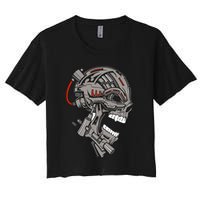 Terminator Skull Gun Head Women's Crop Top Tee