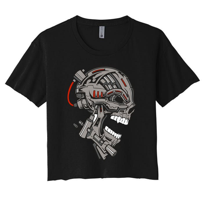 Terminator Skull Gun Head Women's Crop Top Tee