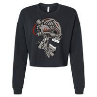 Terminator Skull Gun Head Cropped Pullover Crew