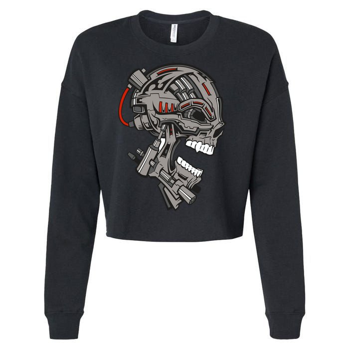 Terminator Skull Gun Head Cropped Pullover Crew