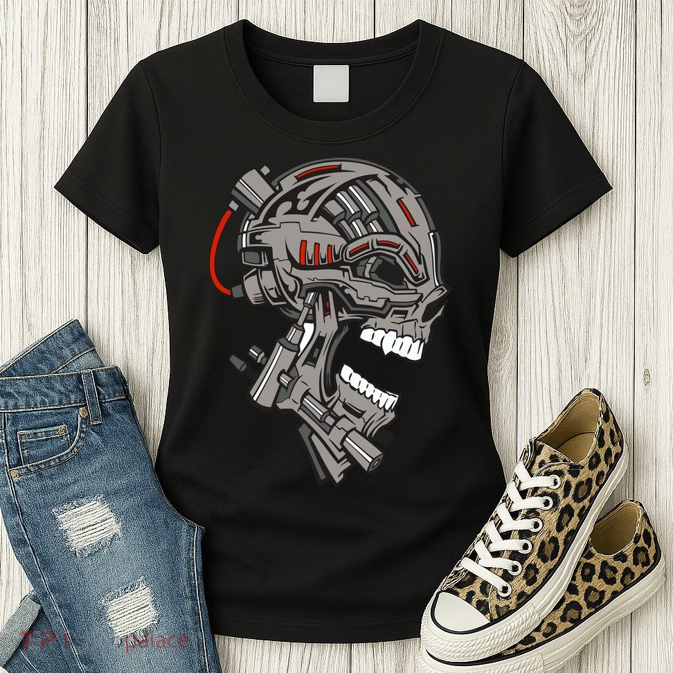 Terminator Skull Gun Head Womens T-Shirt