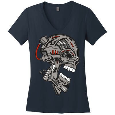 Terminator Skull Gun Head Women's V-Neck T-Shirt