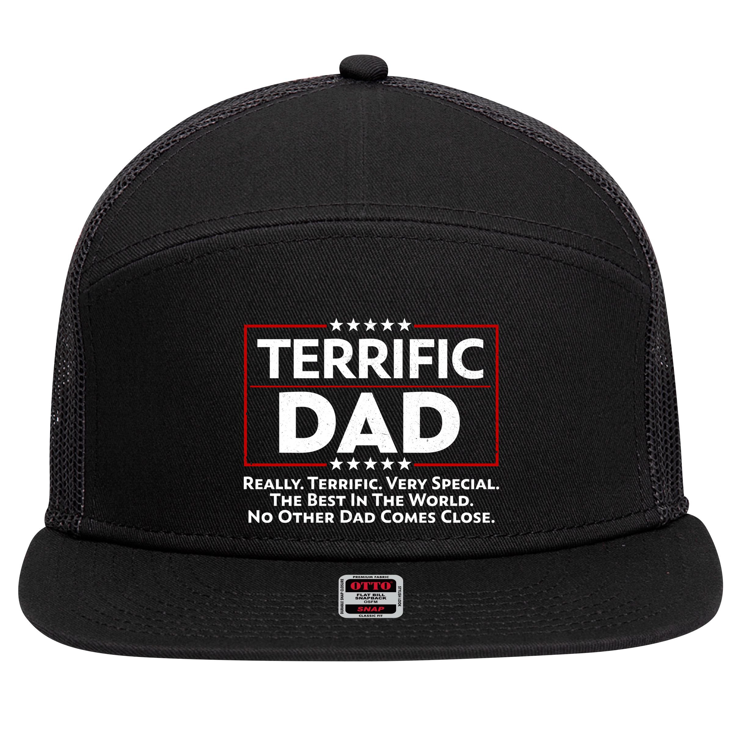 Terrific Dad Fathers Day 7 Panel Mesh Trucker Snapback Hat