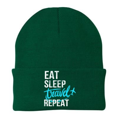 Travelling Eat Sleep Travel Repeat Distressed Funny Gift Knit Cap Winter Beanie