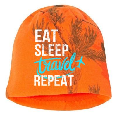 Travelling Eat Sleep Travel Repeat Distressed Funny Gift Kati - Camo Knit Beanie