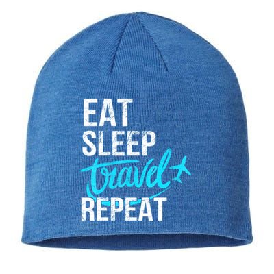 Travelling Eat Sleep Travel Repeat Distressed Funny Gift Sustainable Beanie