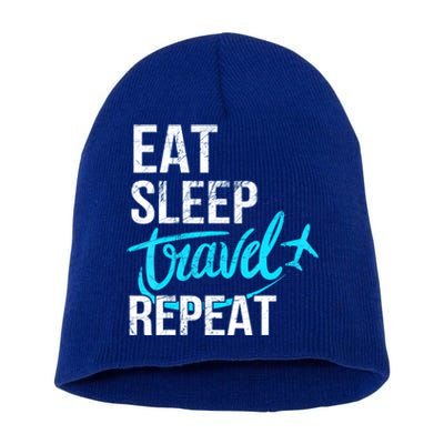 Travelling Eat Sleep Travel Repeat Distressed Funny Gift Short Acrylic Beanie