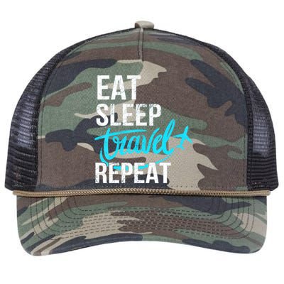 Travelling Eat Sleep Travel Repeat Distressed Funny Gift Retro Rope Trucker Hat Cap