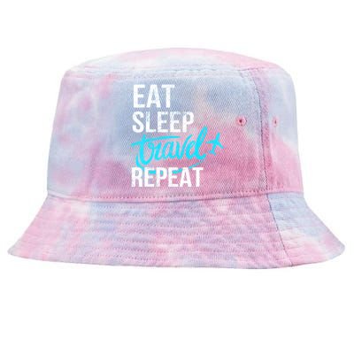 Travelling Eat Sleep Travel Repeat Distressed Funny Gift Tie-Dyed Bucket Hat