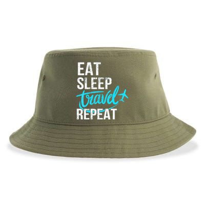 Travelling Eat Sleep Travel Repeat Distressed Funny Gift Sustainable Bucket Hat