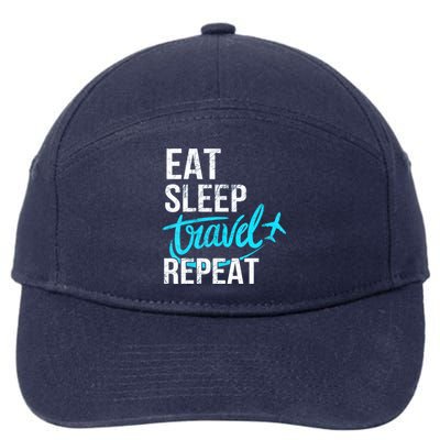 Travelling Eat Sleep Travel Repeat Distressed Funny Gift 7-Panel Snapback Hat