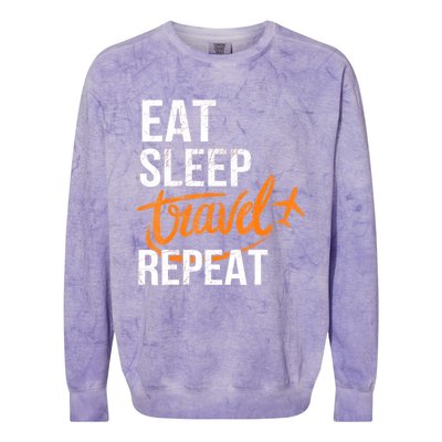 Travelling Eat Sleep Travel Repeat Distressed Funny Traveler Cute Gift Colorblast Crewneck Sweatshirt