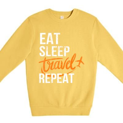 Travelling Eat Sleep Travel Repeat Distressed Funny Traveler Cute Gift Premium Crewneck Sweatshirt