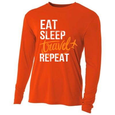 Travelling Eat Sleep Travel Repeat Distressed Funny Traveler Cute Gift Cooling Performance Long Sleeve Crew