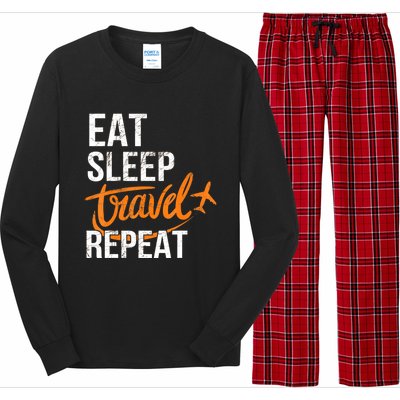 Travelling Eat Sleep Travel Repeat Distressed Funny Traveler Cute Gift Long Sleeve Pajama Set