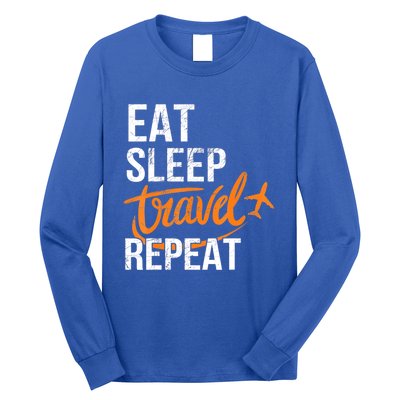 Travelling Eat Sleep Travel Repeat Distressed Funny Traveler Cute Gift Long Sleeve Shirt