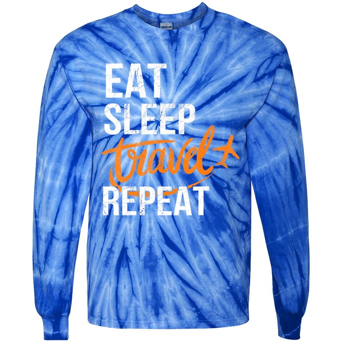 Travelling Eat Sleep Travel Repeat Distressed Funny Traveler Cute Gift Tie-Dye Long Sleeve Shirt