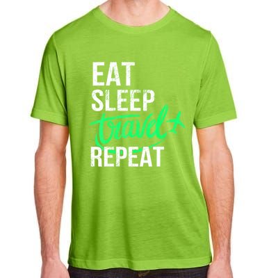 Travelling Eat Sleep Travel Repeat Distressed Funny Traveler Great Gift Adult ChromaSoft Performance T-Shirt