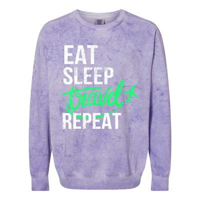 Travelling Eat Sleep Travel Repeat Distressed Funny Traveler Great Gift Colorblast Crewneck Sweatshirt