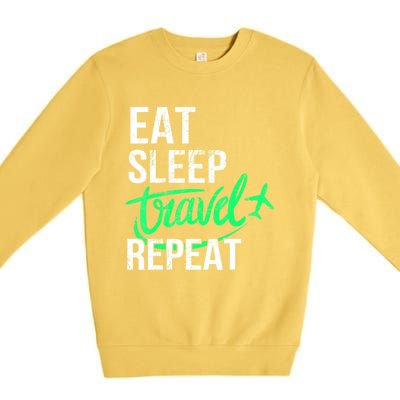 Travelling Eat Sleep Travel Repeat Distressed Funny Traveler Great Gift Premium Crewneck Sweatshirt