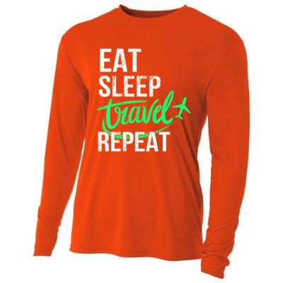 Travelling Eat Sleep Travel Repeat Distressed Funny Traveler Great Gift Cooling Performance Long Sleeve Crew