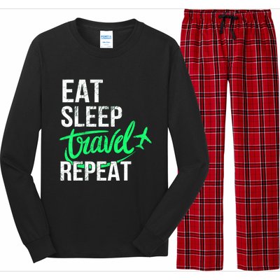 Travelling Eat Sleep Travel Repeat Distressed Funny Traveler Great Gift Long Sleeve Pajama Set