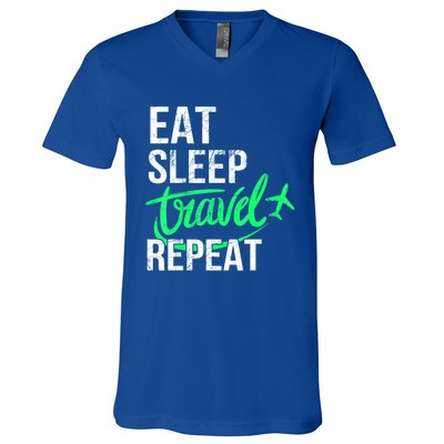 Travelling Eat Sleep Travel Repeat Distressed Funny Traveler Great Gift V-Neck T-Shirt