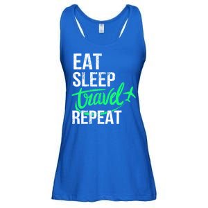 Travelling Eat Sleep Travel Repeat Distressed Funny Traveler Great Gift Ladies Essential Flowy Tank